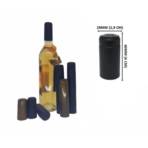 Cápsulas Fechadas em PVC Termo Encolhível 29mm X 60mm Preto Fosco- 600 unidades